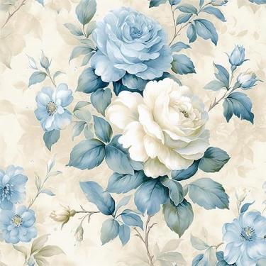 Imagem de Branco Azul Bege Rosa Peônia Florais Vintage Flores Descasque e Cole Papel de Parede Papel de Contato Vinil Stick em Papel de Parede para Quarto Banheiro Armário de Cozinha Adequado para Locatário