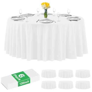 Imagem de CC-SLZP Pacote com 6 panos de mesa de plástico branco premium - toalha de mesa redonda de 300 cm, toalha de mesa descartável de plástico para festas (6, branca, redonda de 304,8 cm)