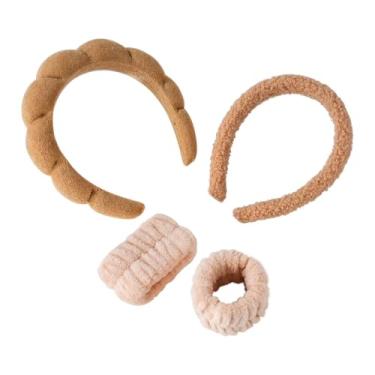 Imagem de Mr.Tuber 2 faixas de cabeça de spa para lavar o rosto e 1 par de esponjas (marrom, OS/F)