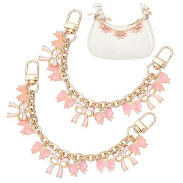 Imagem de PH PandaHall 2 peças de corrente decorativa, corrente de bolsa de 20 cm, pingente de laço rosa esmaltado com fechos giratórios, extensor de substituição, corrente para bolsas, bolsa de ombro, chaveiro