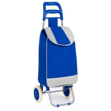 Imagem de Carrinho De Compras Feira Supermercado Dobrável Sacola Bolsa Térmica Suporta até 30kg(Azul)