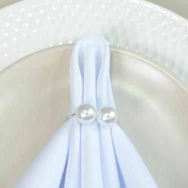 Imagem de Kit 4 Pçs Anel para Guardanapo 4 Lugares Pérola Dupla Grande 4x3cm Arg