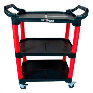Imagem de Carrinho Mecânico 3 Andares 135Kg com Rodas - Projetado Para Oficina (Vermelho)