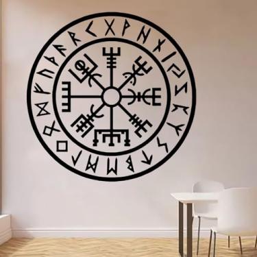 Imagem de Adesivo de parede com símbolo mágico de amuleto protetor nórdico bússola decoração de casa autoadesivo vinil removível 100 x 100 cm