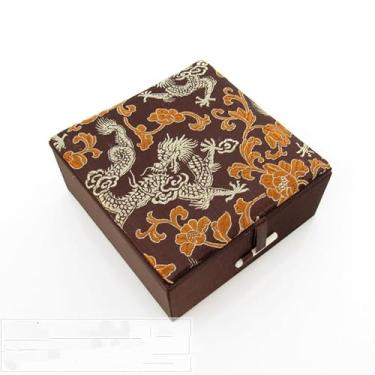 Imagem de Only My Live Home Pulseiras de brocado de seda preenchidas com algodão caixas de joias para mulheres, estojo de armazenamento quadrado estilo chinês (café (dragão), 10 x 10 x 4,5 cm aproximadamente)