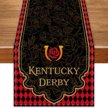 Imagem de FARMNALL Caminho De Mesa Linho Kentucky Derby, Decorações Para Corrida Cavalos, Suprimentos Festa Run For The Roses, Mangueiras Ferradura, 13 X 72 Polegadas