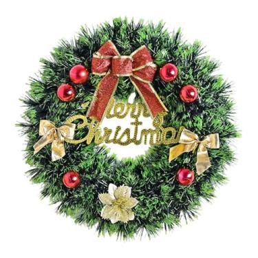 Imagem de Bothyi Guirlanda de porta de Natal feliz, enfeites de bola de flores, decoração para pendurar em casa, guirlanda de pinho artificial para festa de gramado de