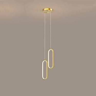 Imagem de Lustre de linha de anel de latão, simples, moderno, luxuoso, de cabeceira, luz pendente, LED, decoração de bar, restaurante, teto, luminária, iluminação interna, ajustável, decoração moderna