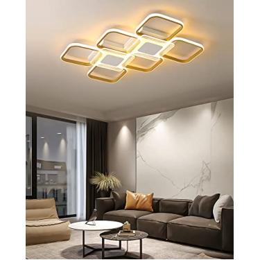 Imagem de Luminária de teto LED regulável para sala de estar com controle remoto, luminária de teto com design retangular moderno, iluminação criativa de metal e acrílico, decoração para quarto e sala