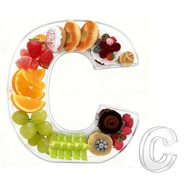 Imagem de Bandeja de charcutaria acrílica com alfabeto de 25,4 cm - recarregável, reutilizável, bandeja de servir de bolo em forma de letra, decoração de festa de aniversário de aniversário (letra C)