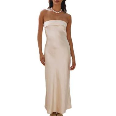 Imagem de Vestido maxi Realtix, seda acetinada, sem encosto, camiseta tubular fe