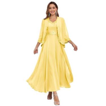 Imagem de Vestido Mãe do Noivo CDSSL Plus Size Chiffon Amarelo