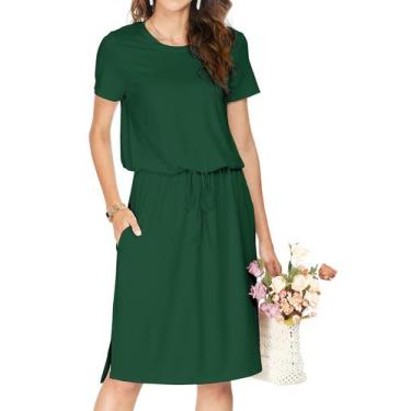 Imagem de Vestido Simier Fairy feminino casual de verão verde midi com bolsos - 