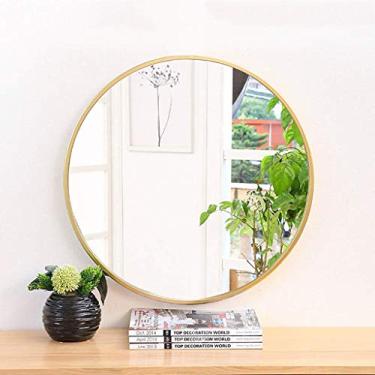 Imagem de Espelho de banheiro montado na parede espelho penteadeira contemporânea parede HD vidro barbear com revestimento aço e ouro redondo para/quarto/guarda-roupa 60 x 60 cm