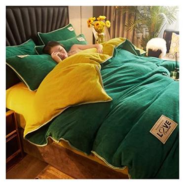Imagem de Conjunto de capa de colcha de flanela sólida 1/3 peças super macio aconchegante adulto crianças com fronha conjunto de cama king size têxteis domésticos de luxo capa de edredom completo (cor: conjunto