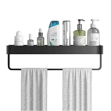 Imagem de WYUYIWH Suporte de chuveiro preto prateleiras de chuveiro adesivo suporte de parede sem perfuração alumínio para cozinha vaso sanitário - piso B1 40 cm
