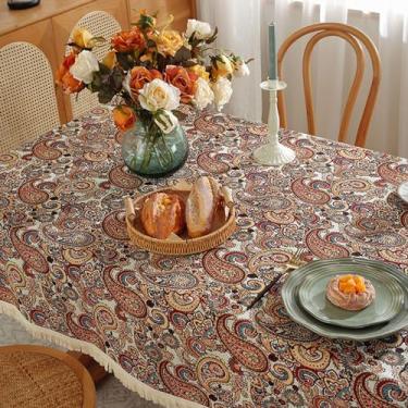 Imagem de Toalha de mesa jacquard estilo boêmio, toalha de mesa vintage de algodão e linho, toalha de mesa lavável, perfeita para decoração de mesa de cozinha em restaurante e festa (C, 140 x 200 cm) (E 100 x