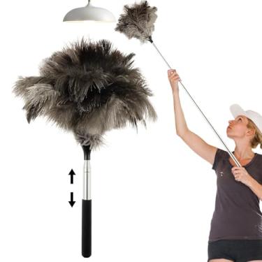 Imagem de Espanador extensível de penas de avestruz com poste telescópico de 39,5 a 113 cm, espanadores de penas extensíveis portáteis para ventilador de limpeza, lâmpada pendente, teto alto, persianas, móveis