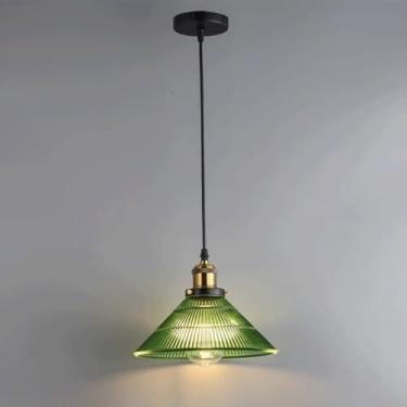 Imagem de YQSLQZZ Luminária pendente de vidro verde, luminária vintage para lustre de ilha de cozinha, mesa de jantar acima da pia, iluminação de teto, para corredor, sala de jantar, bar