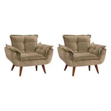 Imagem de Kit 2 Poltronas Opala Luxo com Pés Estilo Retrô Bege Claro - MARABU, B