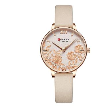 Imagem de Relógio Curren Feminino 9065 Nude couro Detalhes De Flores
