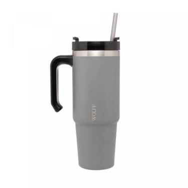 Imagem de Caneca Térmica Parede Dupla com Base Ergonômica E Canudo Cinza 890ml W