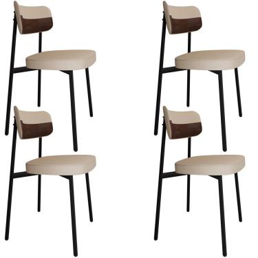 Imagem de Kit 04 Cadeiras Estofada Para Sala de Jantar Astrid Preto C01 Linho Areia Courino Whisky - Lyam Decor