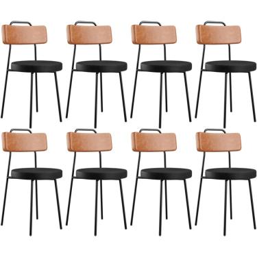 Imagem de Kit 08 Cadeiras Decorativas Estofada Para Sala Jantar Barcelona L02 Couríssimo Camel Preto - Lyam
