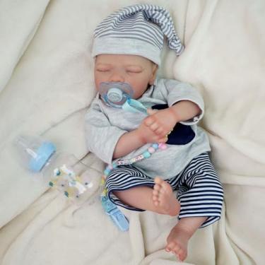 Imagem de Bebê Reborn Menino Boneco Realista de Silicone 48cm Pode Tomar Banho (Menino Dormindo)