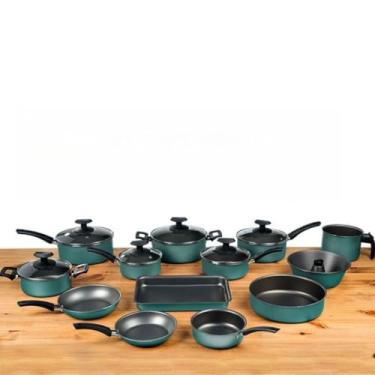 Imagem de Conjunto de Panelas 13 Peças Antiaderente – Alumínio com Tampa de Vidro e Cabos Antitérmicos (13 turquesa)