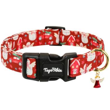 Imagem de Tag4Oikia Coleira de Natal para cães extra pequenos, coleiras vermelhas ajustáveis para cães pequenos com estampa de boneco de neve, coleira de Natal para cães fofos, coleira de Natal de inverno para