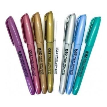 Imagem de Canetas Hidrográficas Metálicas 8 Cores Sortidas Canetinhas Metálicas para Desenho, Lettering, Pintura e Papelaria Criativa com Efeito Brilhante