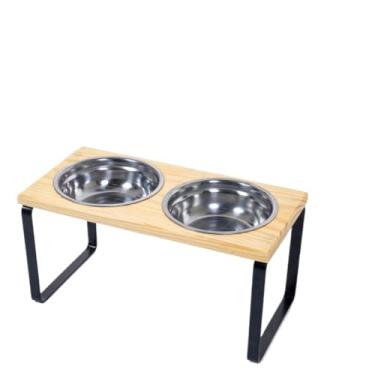 Imagem de Suporte Duplo Elevado Comedouro Bebedouro Alimentador Pet Cachorro Gato Comedor Pote Inox Tigela(Médio)
