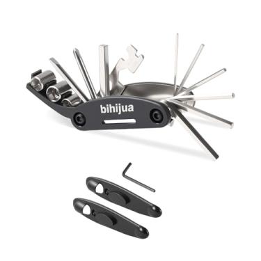 Imagem de bihijua Multiferramenta de bicicleta 16 em 1, kit de ferramentas multiferramentas e bicicleta com hexagonal, soquete, chave de raio + 2 alavancas de pneu anexadas para reparo de ciclismo de montanha