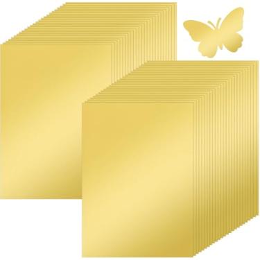 Imagem de SEHOI 100 folhas de papel cartolina dourado metálico A4 - papel artístico com glitter de 250 g/m2 para cartões, convites de casamento e scrapbooking