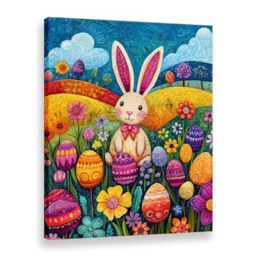 Imagem de CANLUNTE Impressão em tela para decoração de parede de coelhinho da Páscoa - Pintura de arte de ovos pintados florais, presente de festival de primavera para quarto de crianças (arte 5,4 cm x 45,7 cm