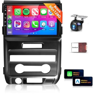 Imagem de Podofo Câmera de backup 8Core 6G 128G para Ford F150 F-150 2009-2014 com tela sensível ao toque IPS de 22.9 cm 1280 x 720P / Carplay sem fio/Android Auto/Bluetooth 5.0/DSP 46EQ/GPS/WiFi/Canbus/AHD