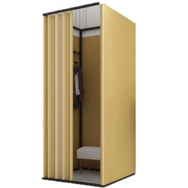 Imagem de Camarim quadrado com cortina de sombreamento, trocador portátil e expositor para lojas de roupas e uso temporário (amarelo, 100 x 100 x 200 cm)