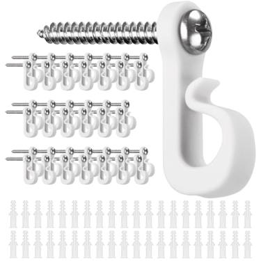 Imagem de SELEWARE Ganchos Q brancos para cordão de luzes ao ar livre, ganchos de luz de Natal rosqueados para pendurar no pátio, luzes de fadas e feriados, 40 peças