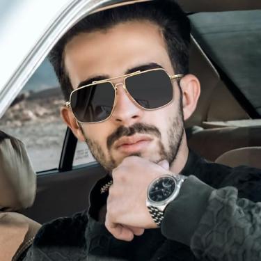 Imagem de Óculos de sol polarizados de metal feminino masculino para dirigir, pescar, golfe SY6023, A01 - Armação dourada | Lente preta