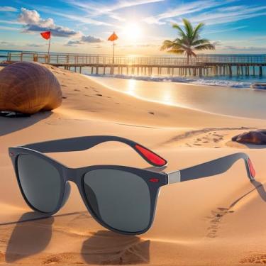 Imagem de Óculos de sol esportivos polarizados – Óculos de proteção UV para atividades ao ar livre, design retrô leve e confortável, Armação azul areia, lente cinza, F