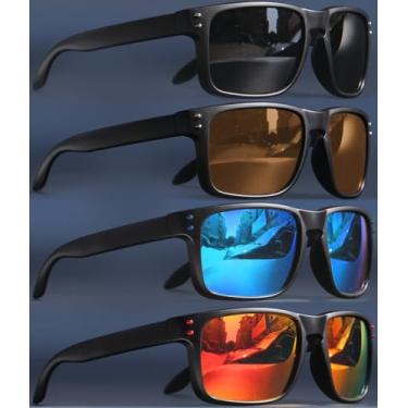 Imagem de Óculos de sol quadrados para homens e mulheres - Acabamento fosco, leve, esportivo/condução/pesca, armação unissex, pacote com 4, (Pacote com 4) Preto + marrom + azul + vermelho