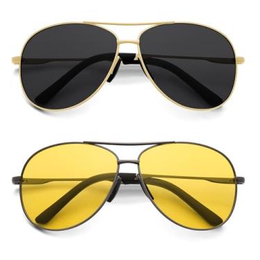 Imagem de Óculos de sol aviador para mulheres e homens, Ouro/cinza + gery/amarelo