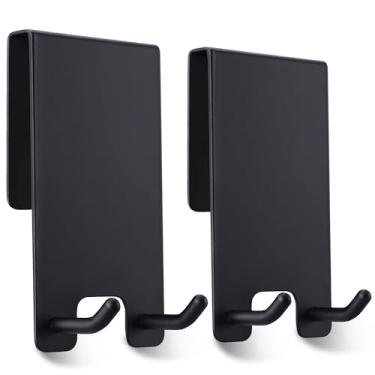 Imagem de Ganchos de porta de chuveiro - Ganchos de toalha para banheiro vidro sem moldura, gancho de rodo, gancho sobre vidro - aço inoxidável preto, pacote com 2