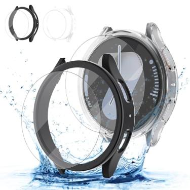 Imagem de [2+2] Pacote para Samsung Galaxy Watch 5 capa protetora de tela acessórios de 44 mm, película protetora de vidro temperado anti-embaçamento HD/HD, conjunto de capa facial, impermeável, capa para