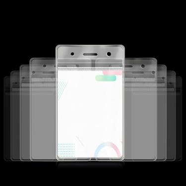 Imagem de 5 peças de porta-cartão de identificação transparente para exibição de crachá de plástico, protetor de cartão de visita, capa para permissão de trabalho