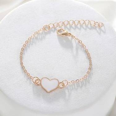 Imagem de Pulseiras de coração para mulheres, moderno, simples, charmoso, coração, pulseira delicada, pulseira de elos dourados, joias presentes para mulheres, One Size, Metal, Sem Pedra Preciosa