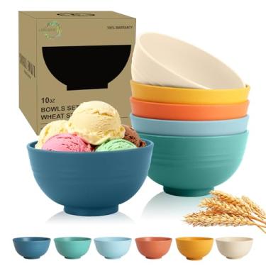 Imagem de Perlapoc Tigelas de palha de trigo, tigelas pequenas inquebráveis, conjunto de 6, mini tigelas de sobremesa de 293 ml para sorvete, lanche, iogurte e frutas, pode ir ao micro-ondas e na lava-louças