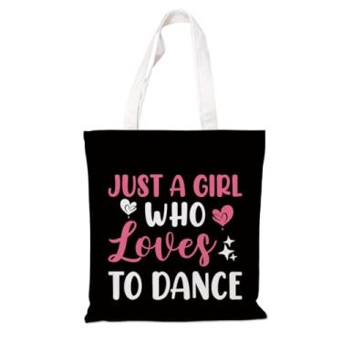 Imagem de Sacola moderna de lona – Just a Girl Who Loves to Dance, sacolas de algodão para ensaio de dança de ioga, presente para amantes da dança para amigos, melhores amigas, presentes para dançarinos, sacola