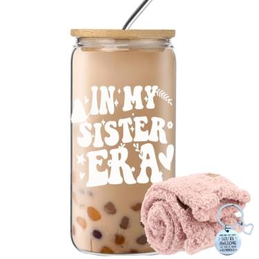Imagem de wangxitumug Funny Cool In My Sister Era Gift - Thank You Gifts for Friend Conjunto de copos de vidro de 473 ml com canudo (My Sister Era)